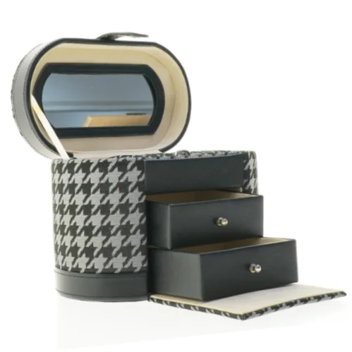 Sminketaske eller smykkeboks med houndstooth mønster (str. 21,5 x 12 x 15,5 cm)