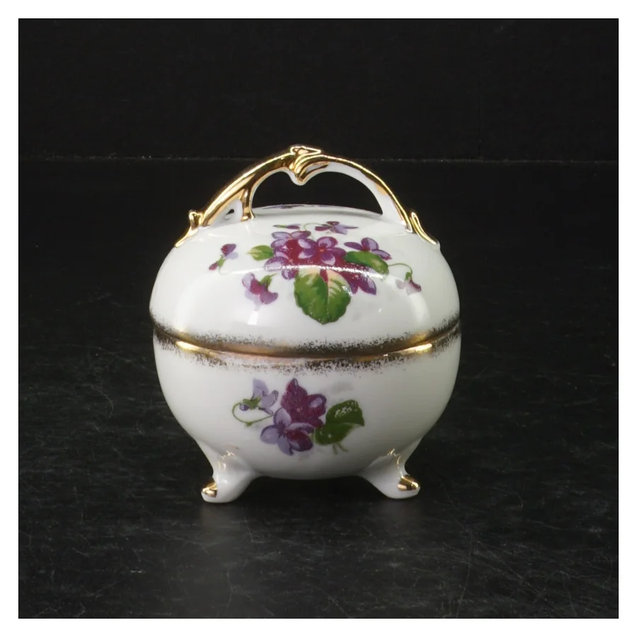 Porcelæns bonbonniere med blomstermotiv (str. Ø. 7,5 cm)