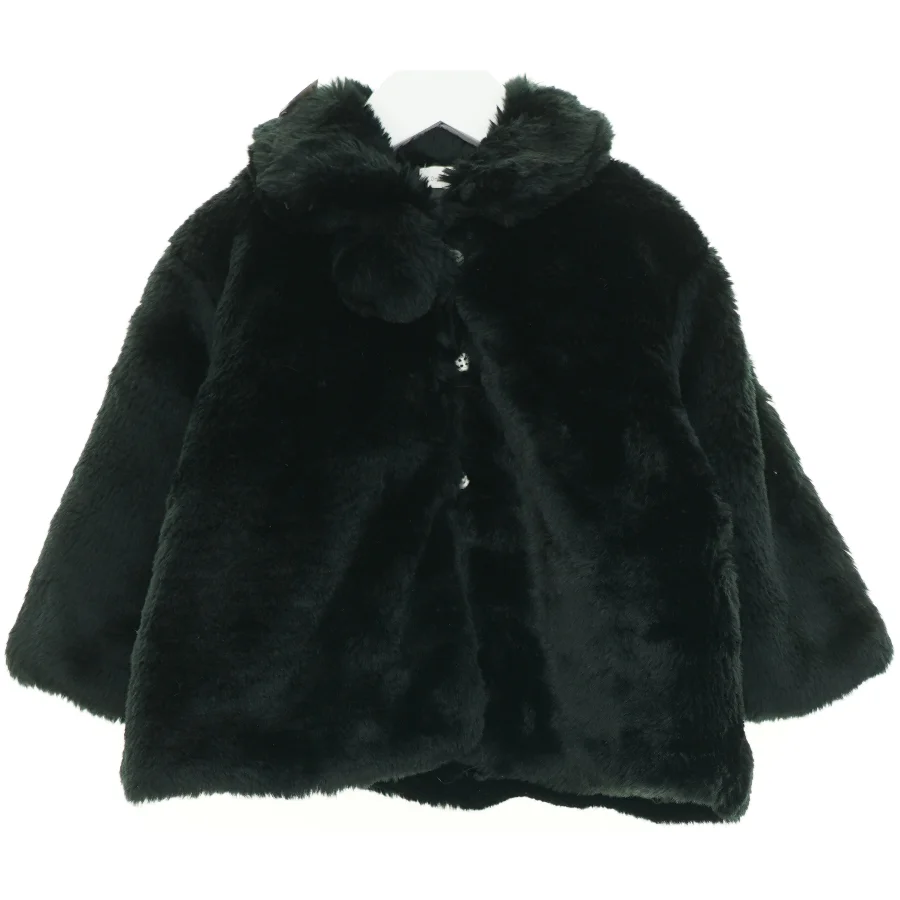 Pelsfrakke i sort fake fur (str. 98 cm)