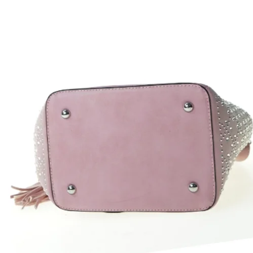 Dametaske i lyserød læder med glassten