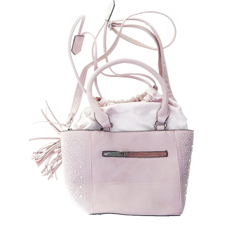 Dametaske i lyserød læder med glassten