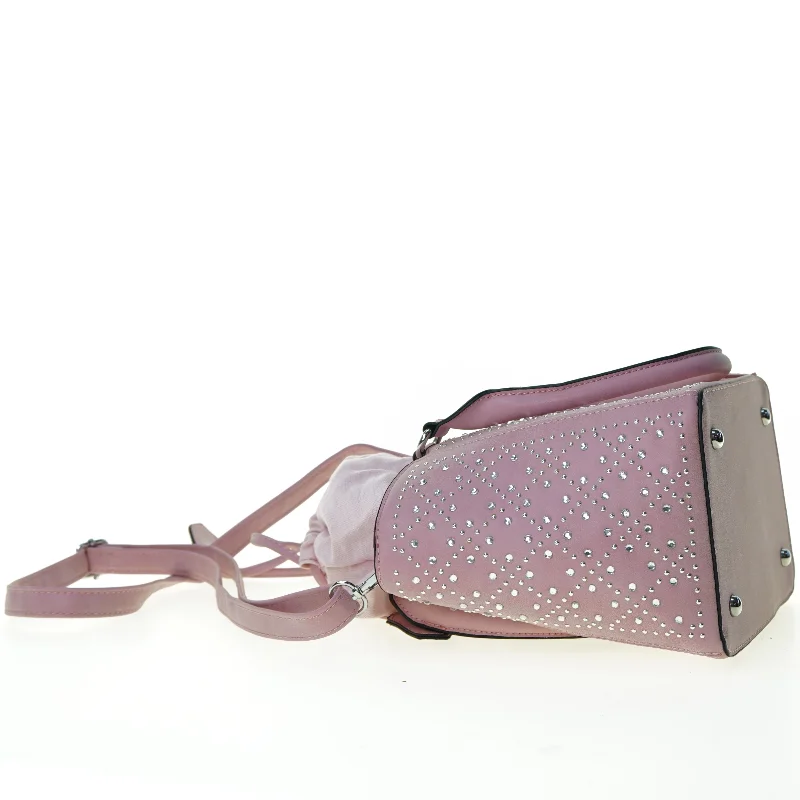 Dametaske i lyserød læder med glassten