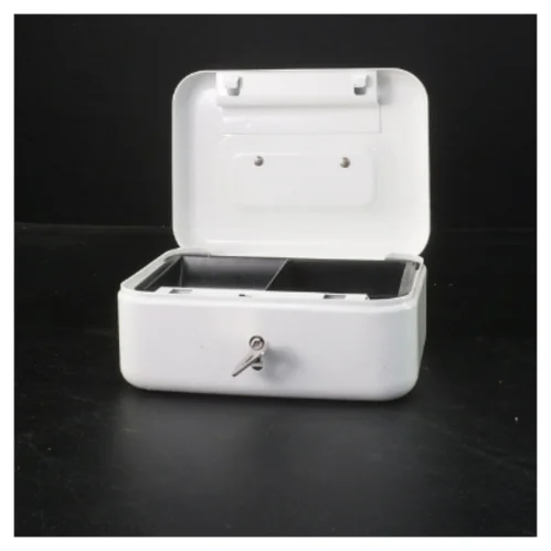 Hvid vintage pengekasse med lås (str. 6x15x11 cm)