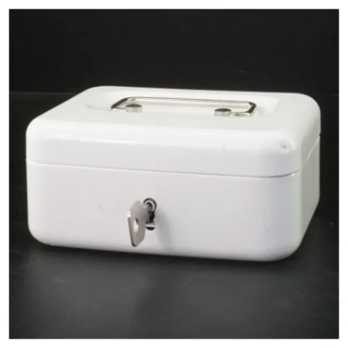 Hvid vintage pengekasse med lås (str. 6x15x11 cm)