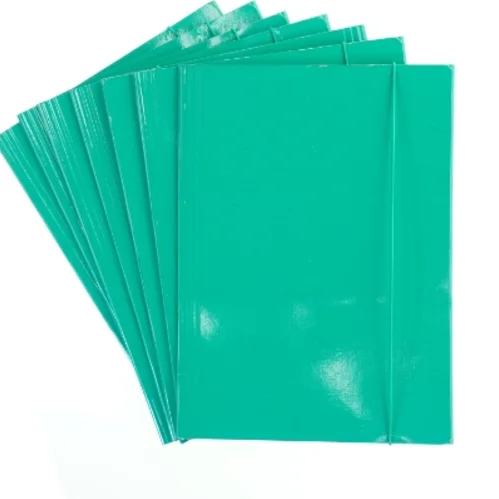 Syv grønne blanke A4 mapper med elastiklukning