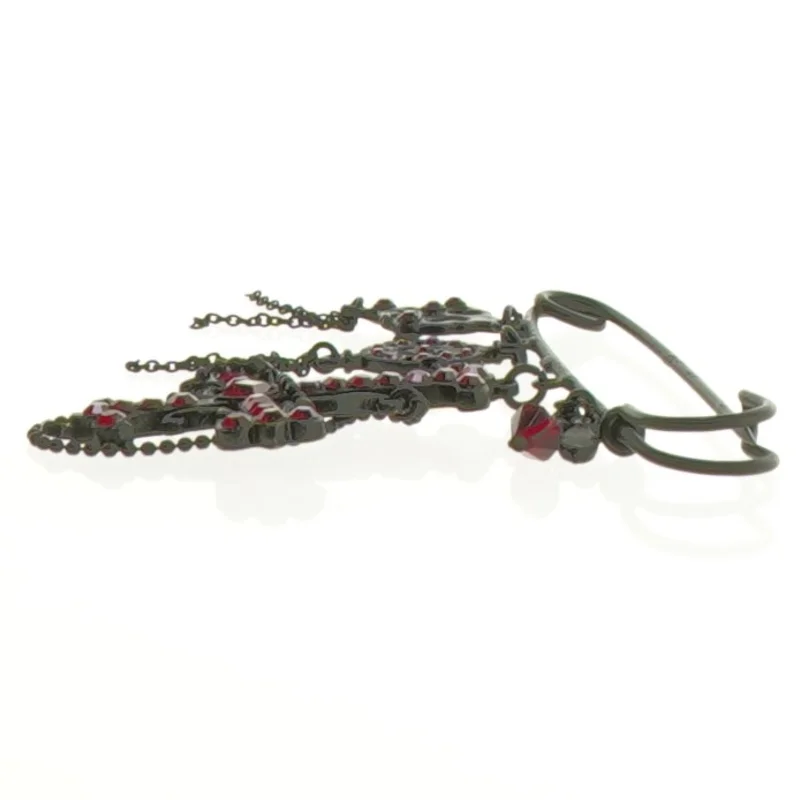 Broche / sikkerhedsnål med sort og rød simili (str. 7 cm)