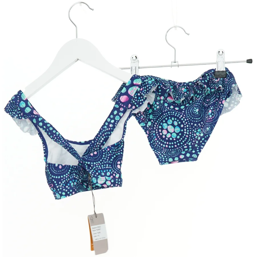 Blå bikini med flæser og prikker (str. 110)