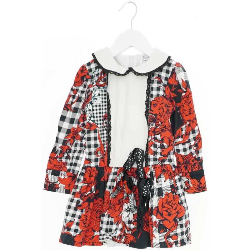 Rockabilly kjole med tern og røde blomster fra Little Darlings (str. 98)