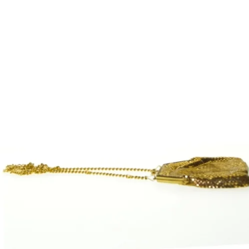 Selskabstaske i guld-metal med lang kæde (str. 15 x 14 cm)