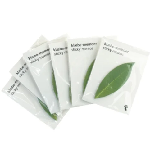 Seks pakker selvklædende memoer (post-it notes) med bladmotiv (10 cm) 10 cm)