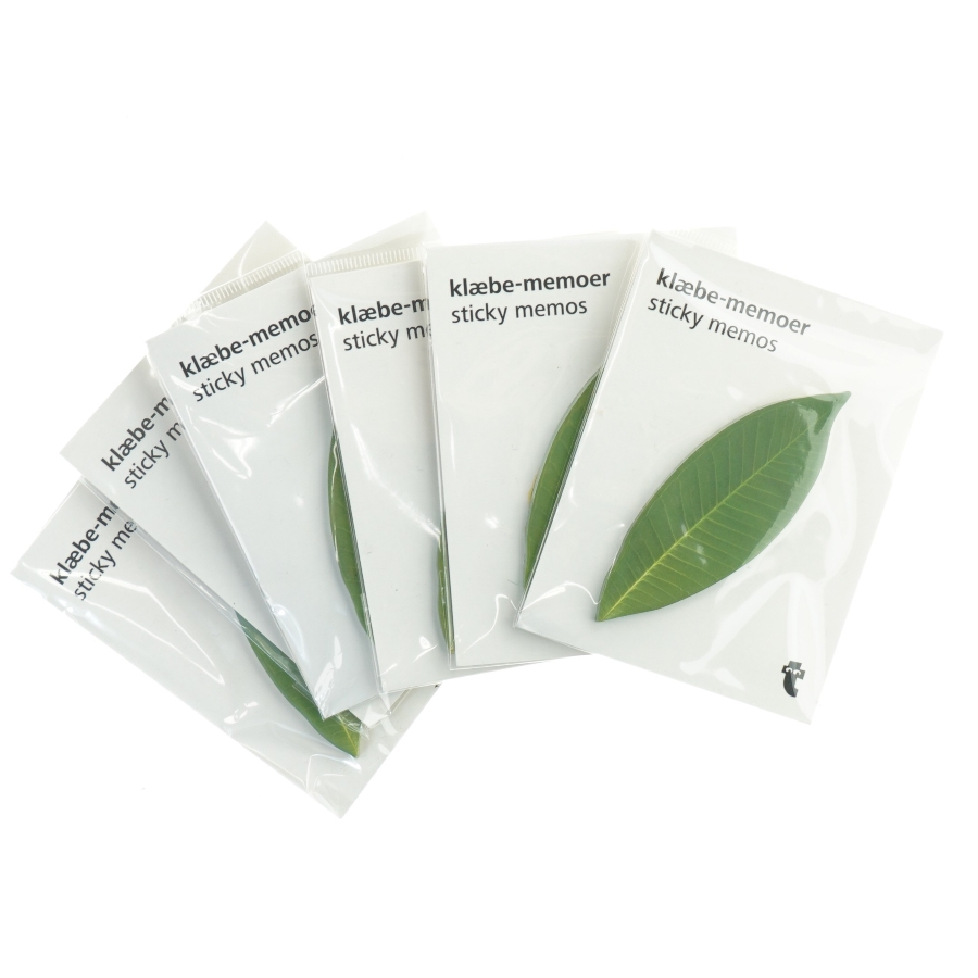 Seks pakker selvklædende memoer (post-it notes) med bladmotiv (10 cm) 10 cm)