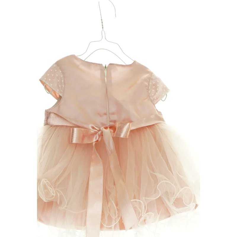 Kjole med tyl, blonde, perler og sløjfe (str. 74 cm)