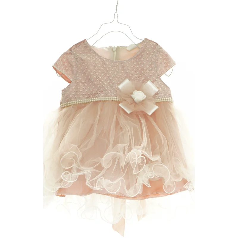 Kjole med tyl, blonde, perler og sløjfe (str. 74 cm)