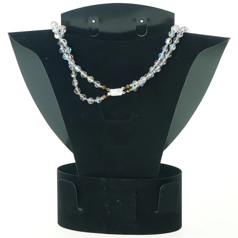 Halskæde med facetslebne glasperler med fint farvespil, 40 cm