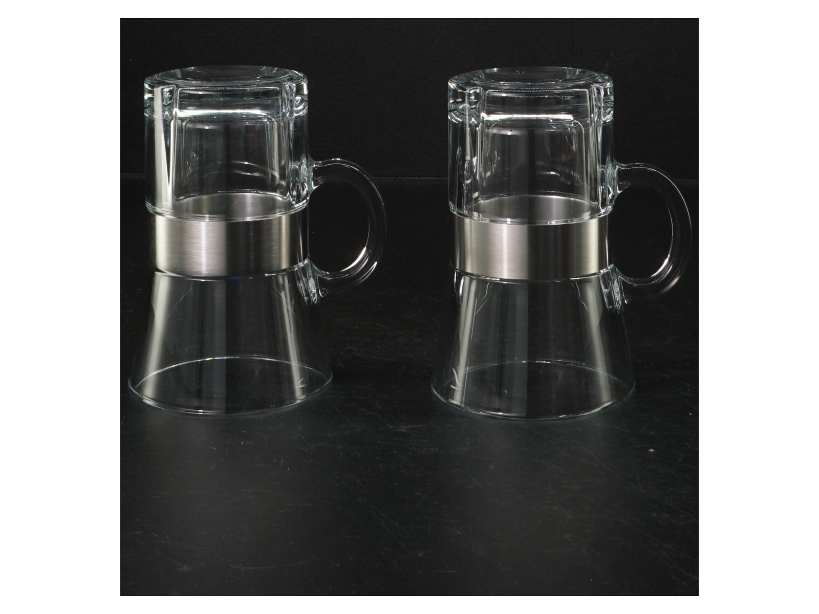 Glas espressokopper med metalholdere