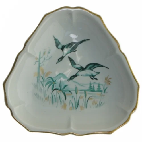 Porcelænsskål med fugledekoration fra Oscar Schlegelmilch (str. Ø 17 cm)