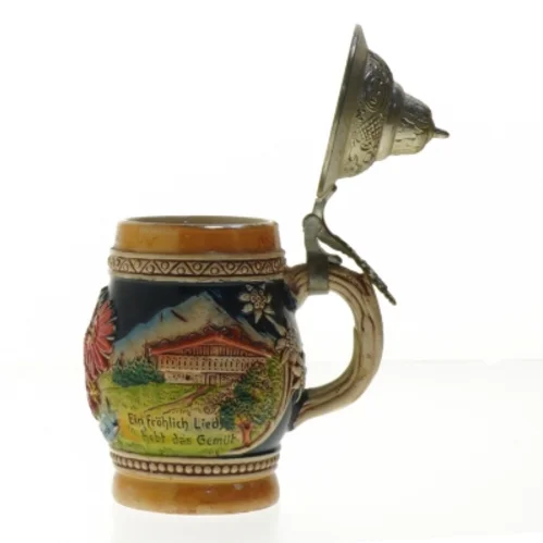 Tysk keramisk ølkrus med låg (str. 16 cm)