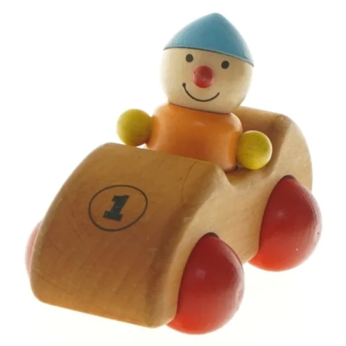 Trælegetøjsbil med figur fra Pfingstweid (str. 5x7x12,5 cm)