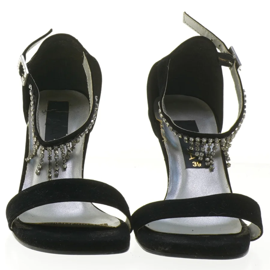 Sorte højhælede sandaler med rhinsten fra Vanessa (str. 39 )