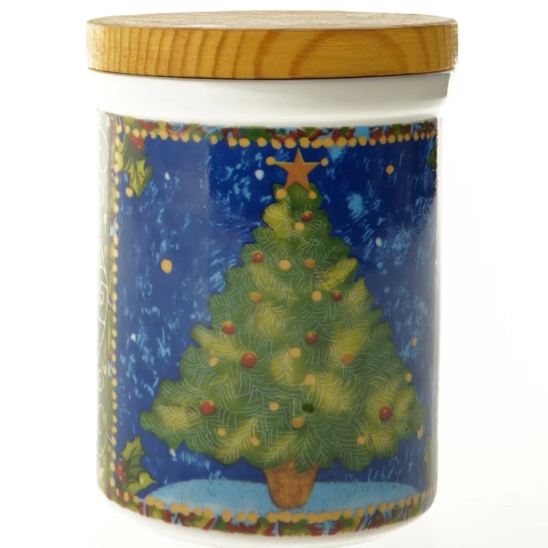Krukke med julemotiv og låg (str. 12 x 9 cm)