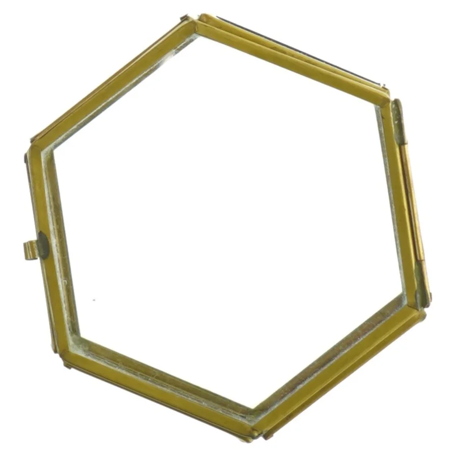 Hexagon glasbeholder med messingramme (str. Ø 9,5 cm)