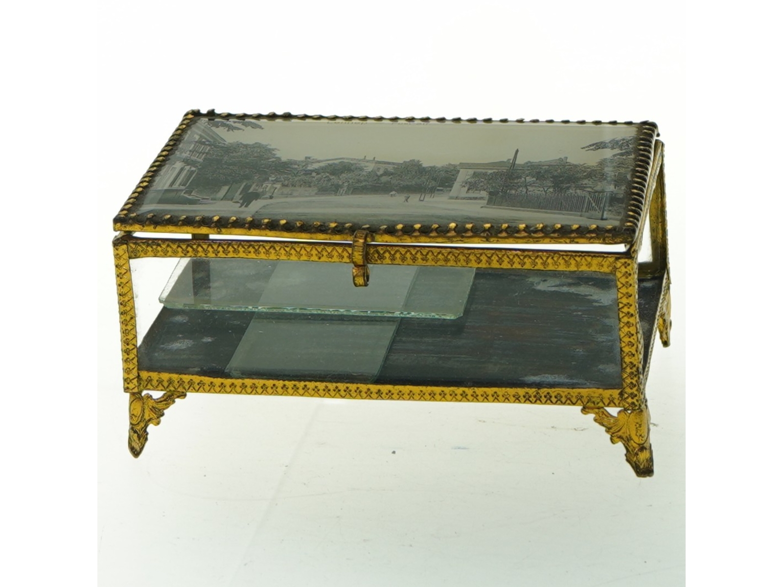Guld glas smykkeskrin (str. 12x8 cm)