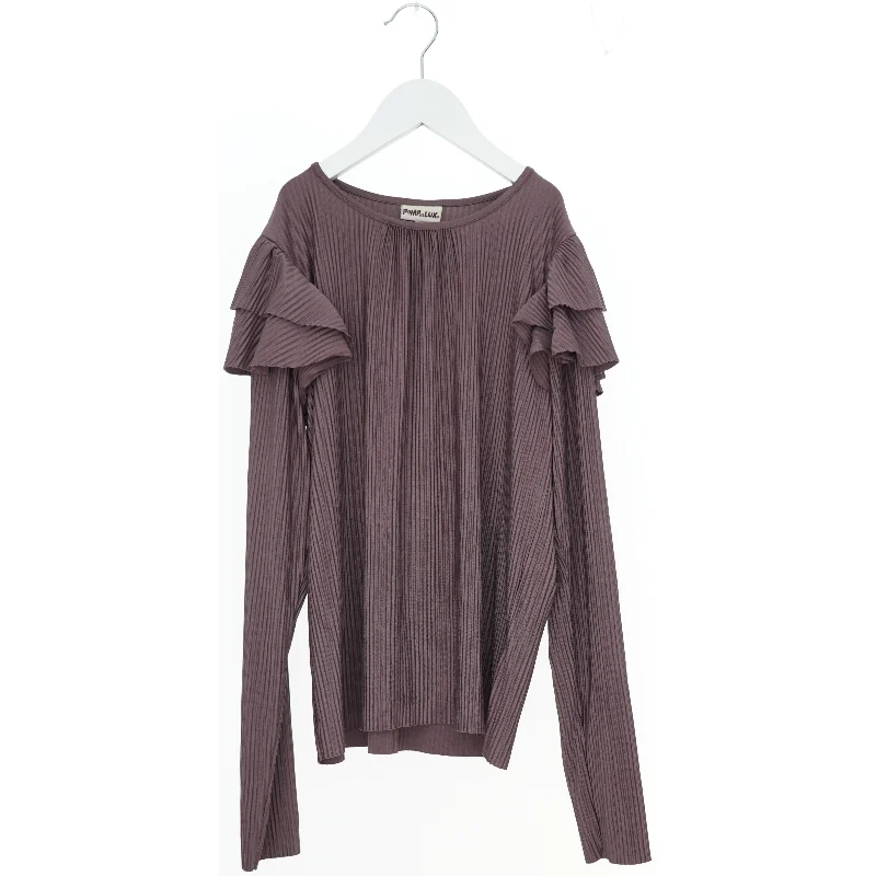 Langærmet bluse med flæser fra Pomp de Lux (str. 152)