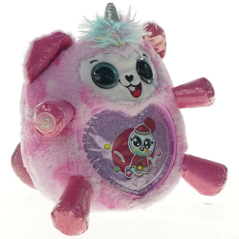 Lyserød plysbamse med enhjørninghorn (str. 22 cm)