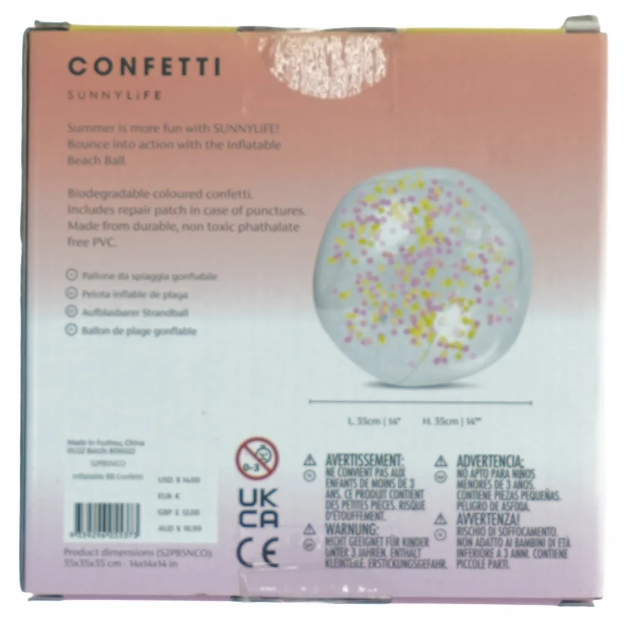 Oppustelig strandbold med konfetti fra Sunnylife (str. Kasse 15,5 x, 14,5 x, 5 cm)