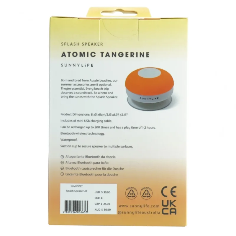 Sunnylife Splash Bluetooth Højtaler fra Sunnylife (str. Kasse 15 x, 10 x 5,5 cm)