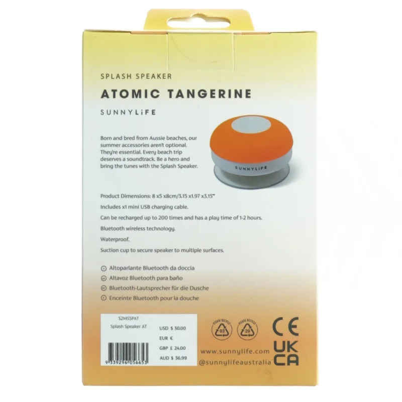 Vandtæt Splash Speaker fra Sunnylife (str. Kasse 15 x, 10 x 5,5 cm)