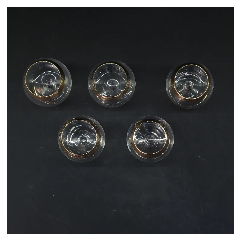 Små glas med guldkant (str. 5 styk. ø. 4,5 cm. længde. 8,5 cm)