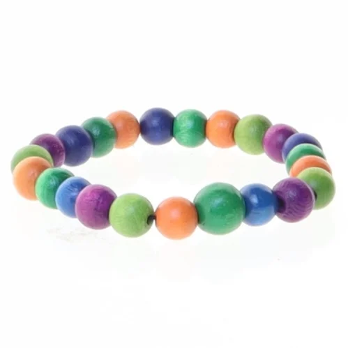 Farverigt træperlearmbånd (str. 18 cm lang)
