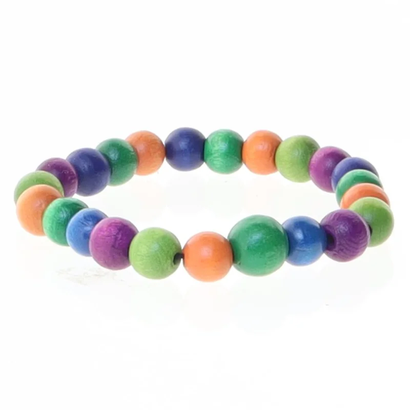 Farverigt træperlearmbånd (str. 18 cm lang)