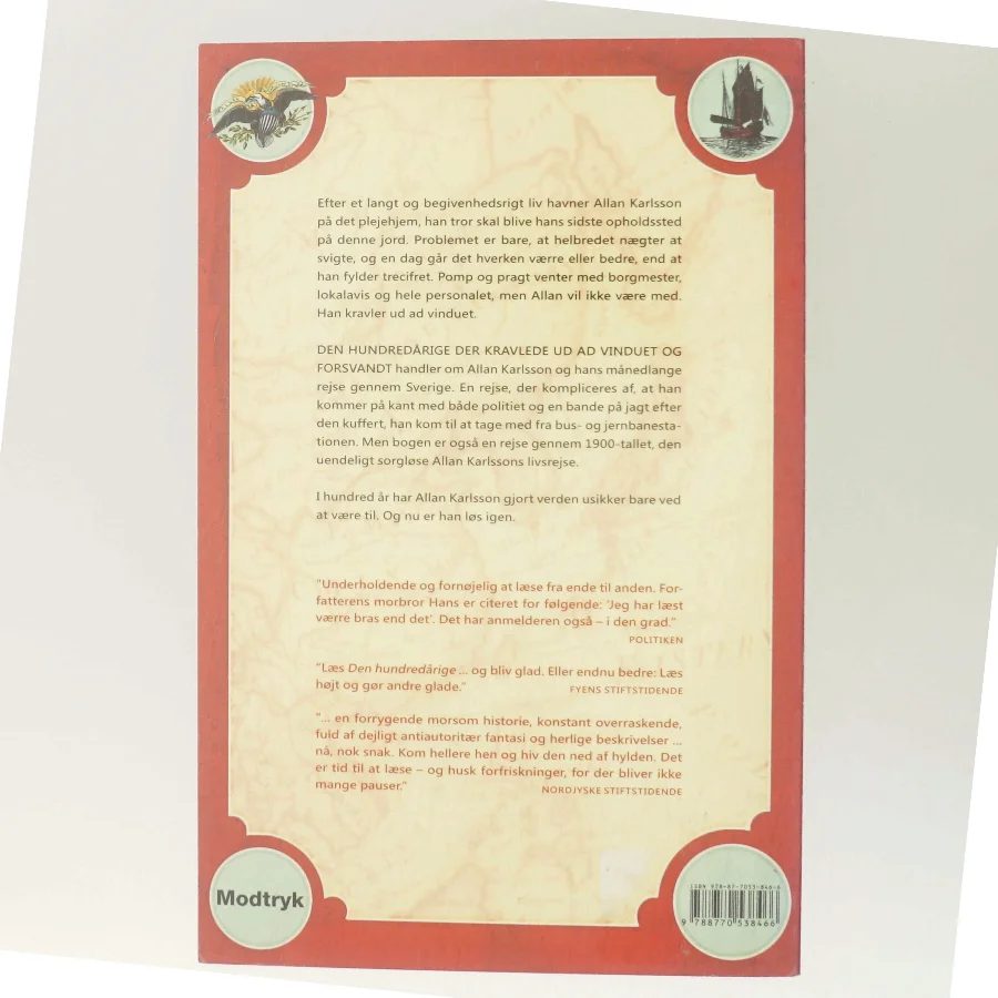 Den hundredårige der kravlede ud af vinduet og forsvandt af Jonas Jonasson (Bog)