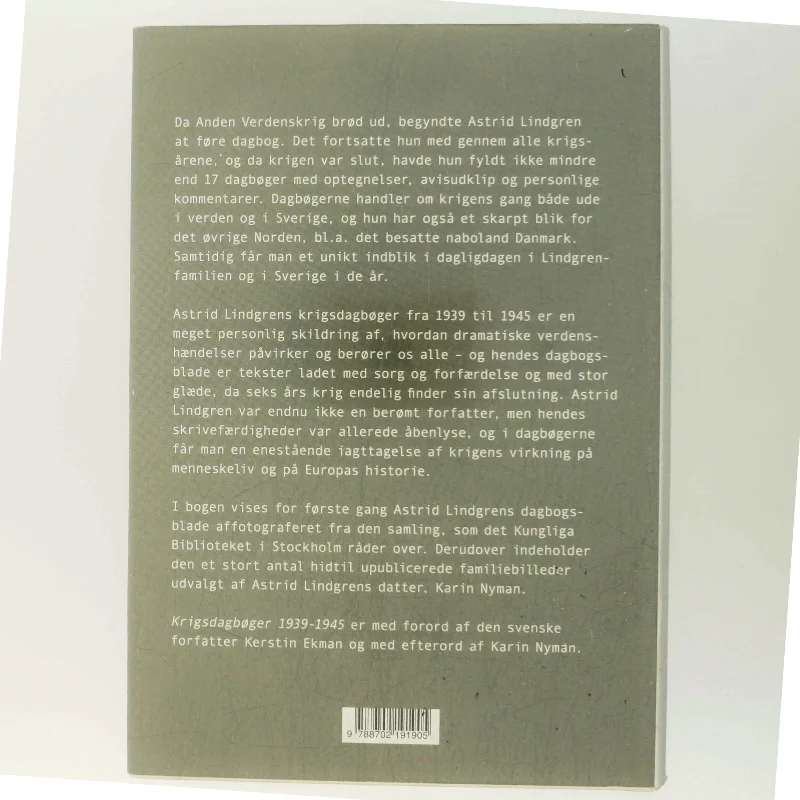 Krigsdagbøger 1939-1945 af Astrid Lindgren (Bog)