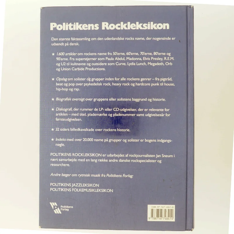 Politikens rockleksikon : udenlandsk rock gennem 40 år af Jan Sneum (Bog)