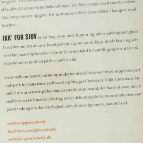 Ikk' for sjov : om kemo og comedy af Geo (f. 1975) (Bog)