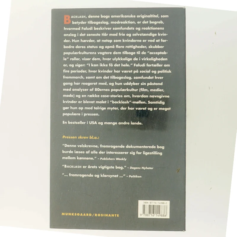Tilbageslag : den uerklærede krig mod kvinderne af Susan Faludi (Bog)