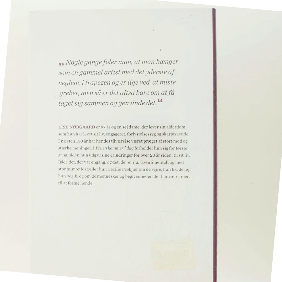 Fruen kommer i dag : Cecilie Frøkjær interviewer Lise Nørgaard (Bog)
