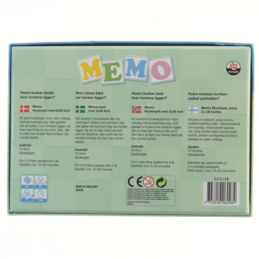 Memo-spil fra Danspil (str. 24x17 cm)