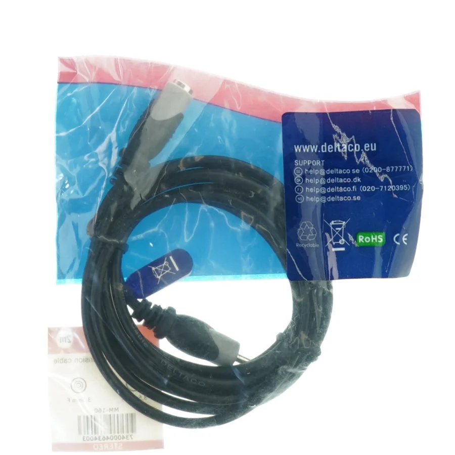 3,5 mm stereo forlængerkabel fra Deltaco (str. 2 m)