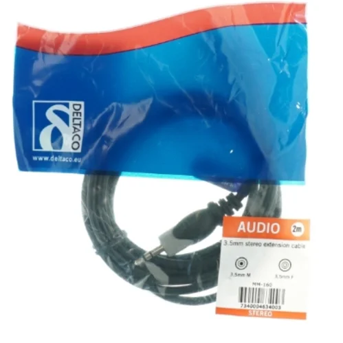 3,5 mm stereo forlængerkabel fra Deltaco (str. 2 m)