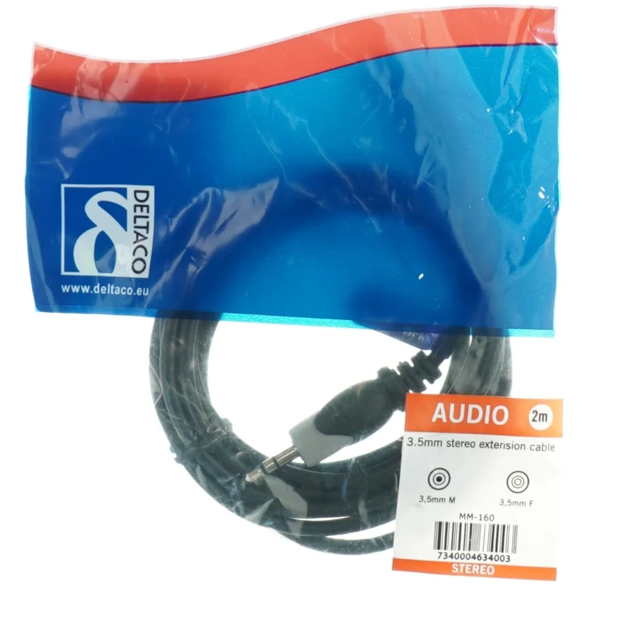 3,5 mm stereo forlængerkabel fra Deltaco (str. 2 m)