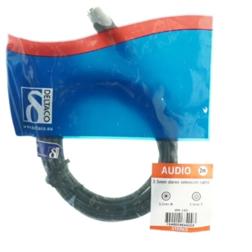 3.5mm stereo forlængerledning fra Deltaco (str. 2 m)