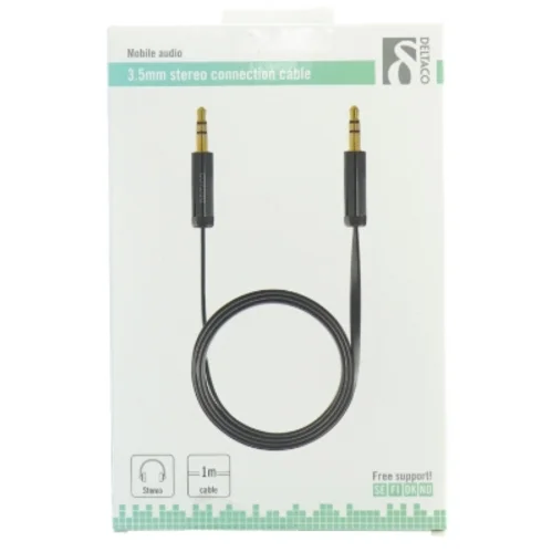 3,5mm stereo tilslutningskabel fra Deltaco (str. 1 m)