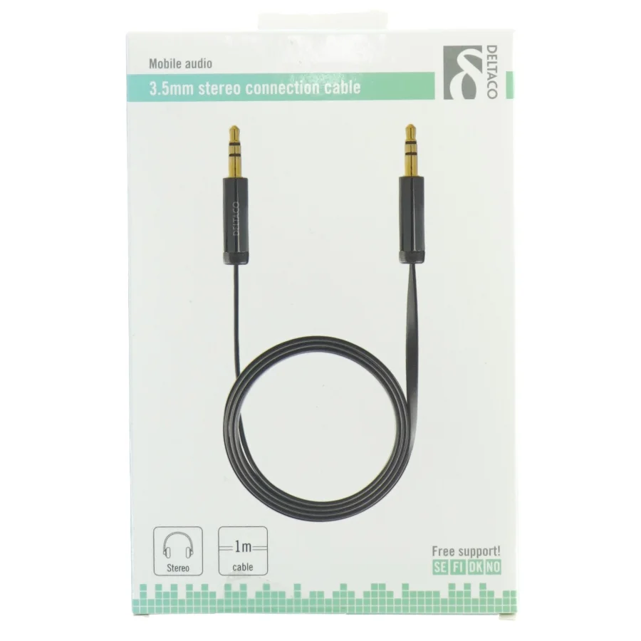 3,5mm stereo tilslutningskabel fra Deltaco (str. 1 m)