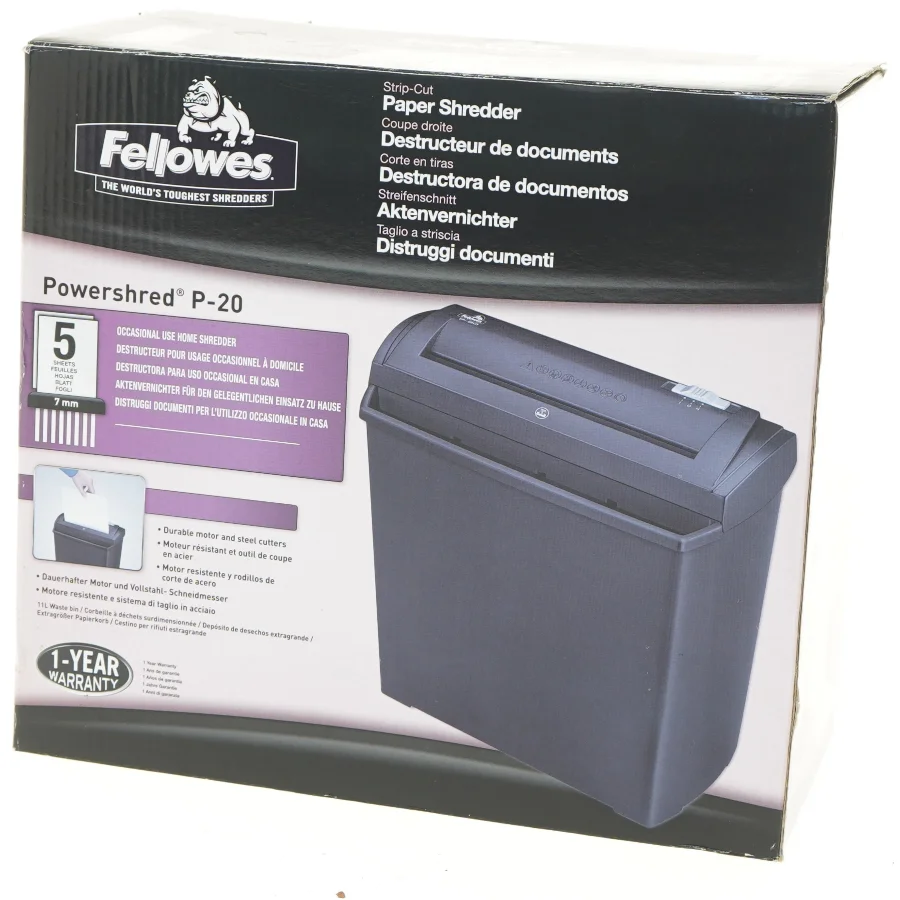 Fellowes Powershred P-20 papirskærer fra Fellowes (str. 27x29x16 cm)