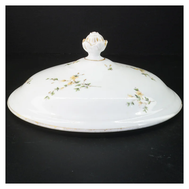 Porcelænslåg med blomstermotiv (str. Ø 28 cm)