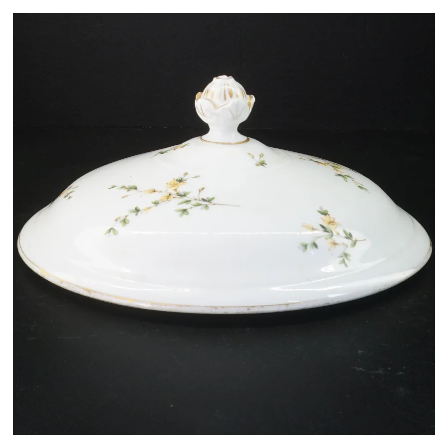 Porcelænslåg med blomstermotiv (str. Ø 28 cm)